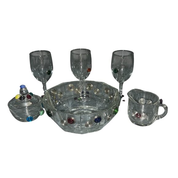 Handcrafted Glassware Set W/ Multicolor Embellishments & Swirled Details - Inclu - Picture 1 of 16